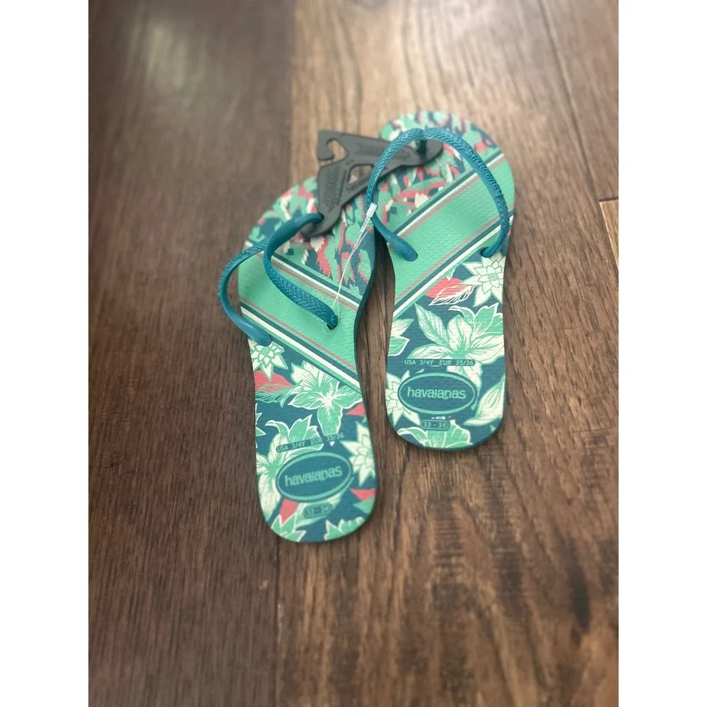 Havaianas Kids Floral Tropical Teal Flip Flops Sandals Size 3/4Y EUR 35/36